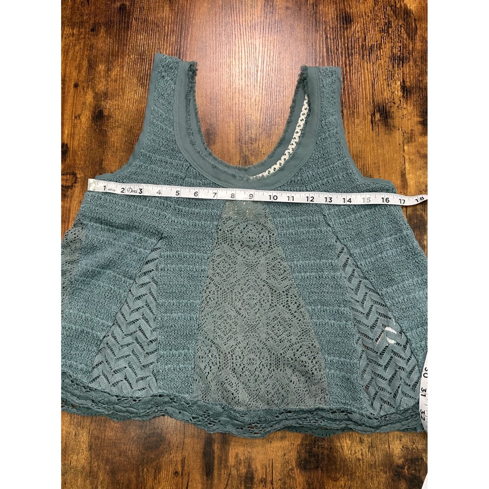 Meadow Rue Anthropologie Teal Blue Lace Knit Sleeveless Boho Tank Top Small